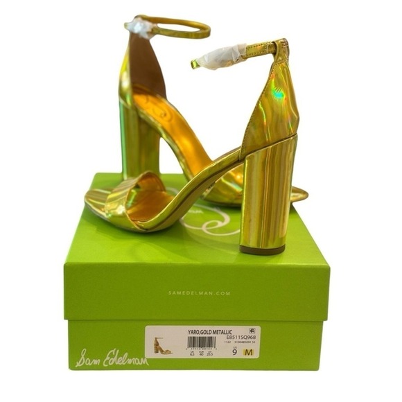 Sam Edelman Yaro Gold Metallic Block Heel Ankle Strap Sandals Size 9M - Picture 5 of 13